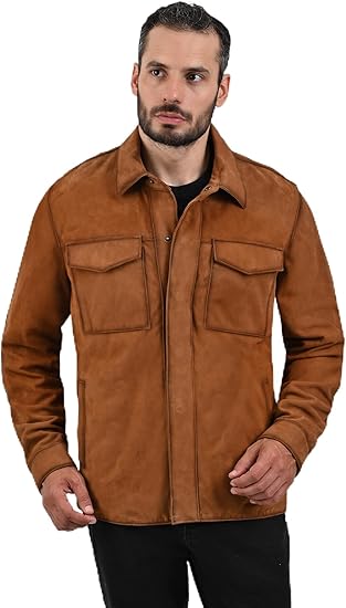 Frye Brail Men’s Light Brown Suede Leather Jacket with Utility Pockets