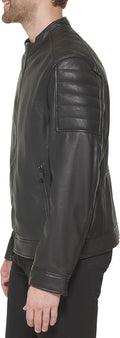 Cole Haan Men's Stand Collar Fully Lined Leather Jacket